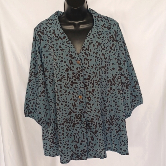 Bloom Chic Tops - Bloom Chic 14/16 1X Animal Print Button SHIRT, 3/4 Sleeve, NWT, Blue/black